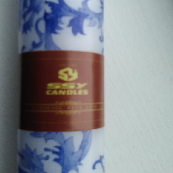 Handmade Blue Lace Leaf Patterned Taper Candles - Picture 7 of 12